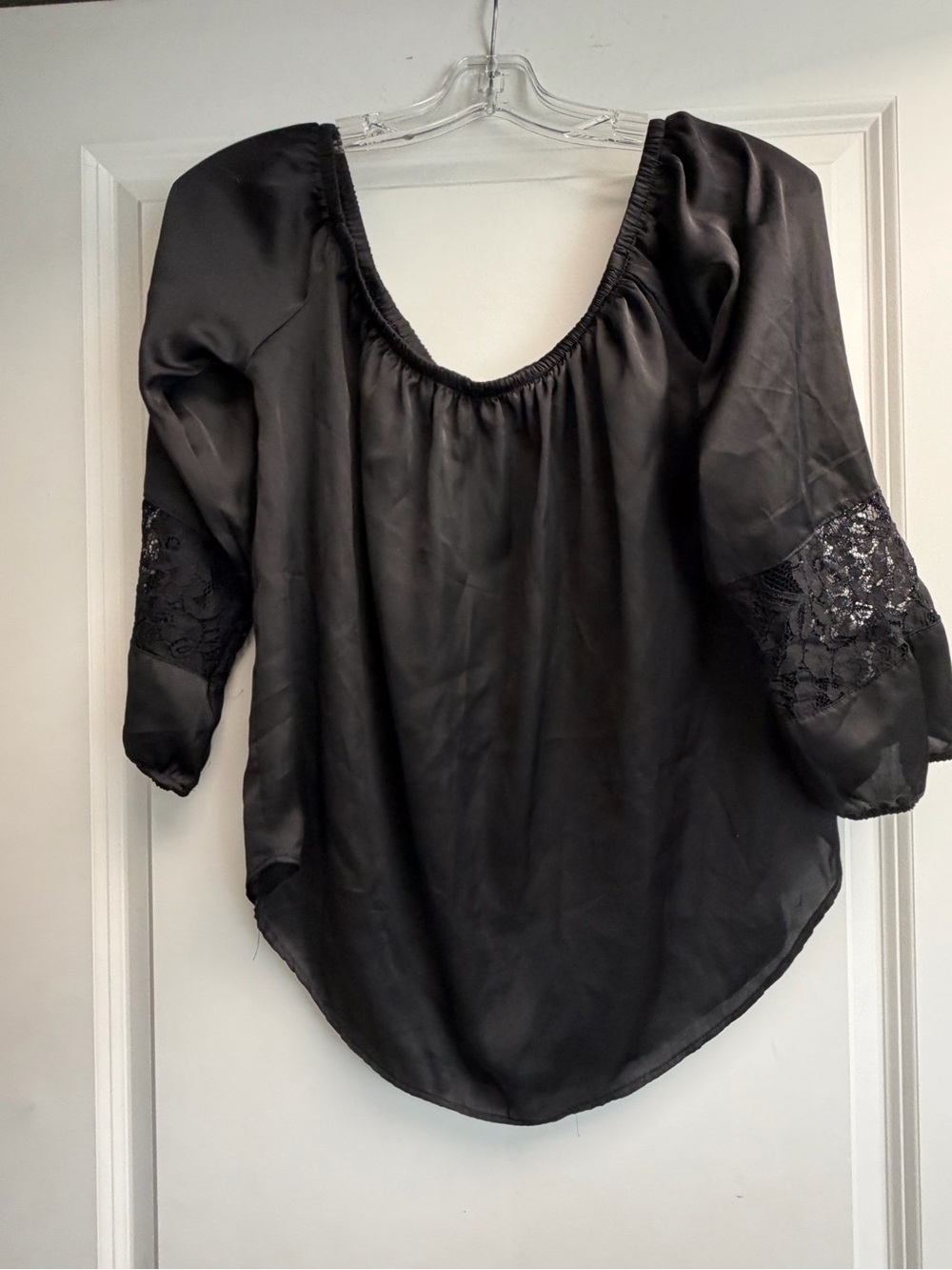 Ambiance Black Lace-Sleeve Peasant Top